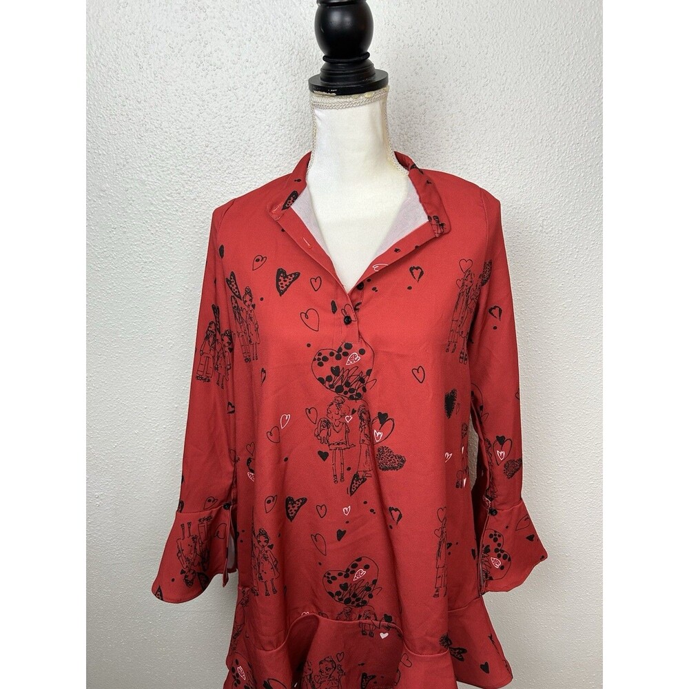 Zara Womens Size Small Love Valentines Hearts Whimsy Oversized Tunic Ruffle Top - Picture 5 of 9